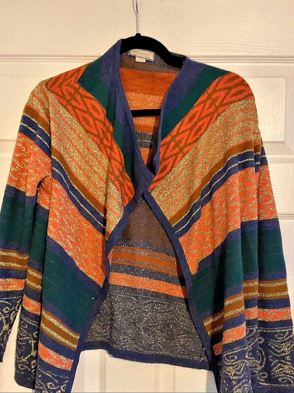 Eleanor Geometric Knit Cardigan in Orange & Blue Size Small